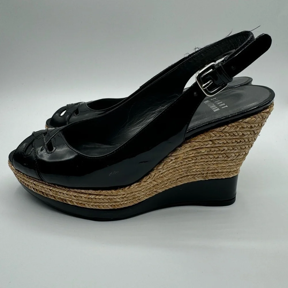 Stuart Weitzman Wedge Espadrille 5.5 Bkack patent Leather